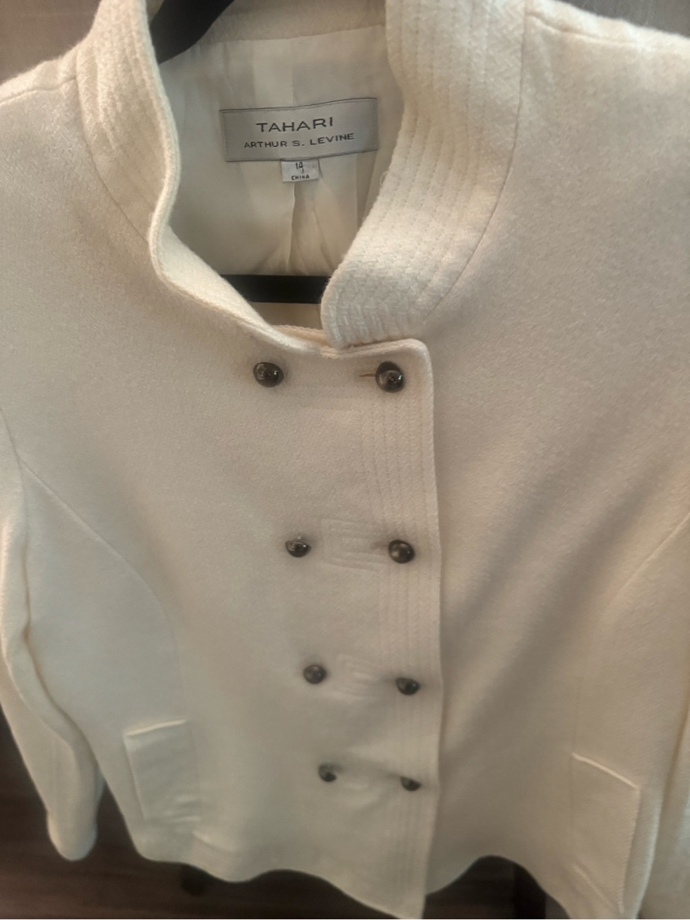 Tahari Ivory Double-Breasted Stand-Collar Jacket